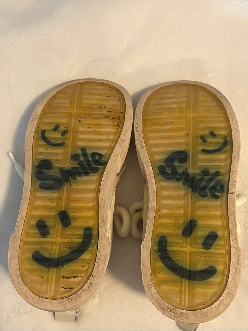 Women's White Sneakers with Yellow Translucent Smiley Soles